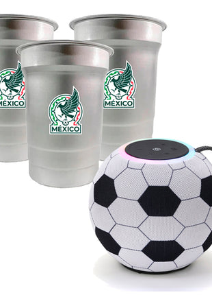 Combo Misik Bocina MS245 Forma de Balón Blanco + Infinite Vasos INFINITE12P Selección Mexicana Gris