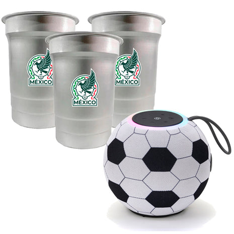 Combo Misik Bocina MS245 Forma de Balón Blanco + Infinite Vasos INFINITE12P Selección Mexicana Gris