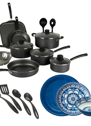 Combo Tramontina Batería Primaware 80119545 Negro + Costco Vajilla MELI12AZUL 12 Piezas Azul