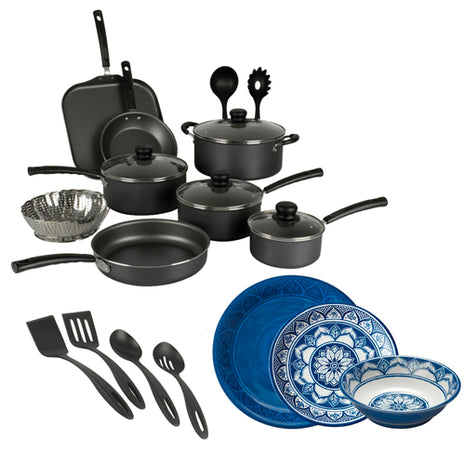 Combo Tramontina Batería Primaware 80119545 Negro + Costco Vajilla MELI12AZUL 12 Piezas Azul