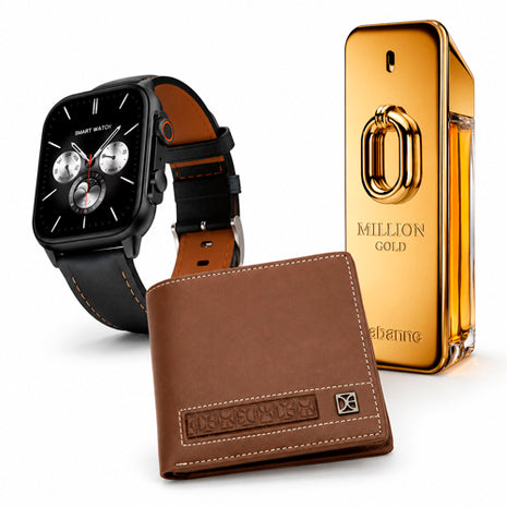 Combo Paco Rabanne One Million Gold Intense EDP 200 ml Caballero - PROGI-356 + Cloe Cartera Chica Flap Cafe. Caballero - 4EQCP24645CAF + G-Tide Reloj Inteligente, Negro - S5