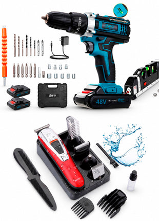 Combo Timco Rasuradora 7 en 1, Resistente al Agua - Mod. PG-600 + Pointek Set de Taladro con Accesorios, Azul - STR-NL02