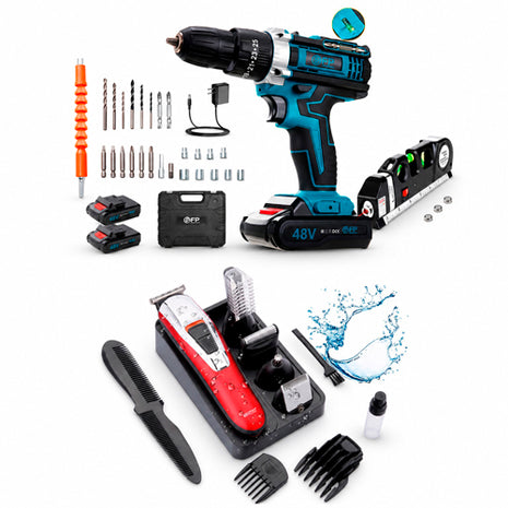 Combo Timco Rasuradora 7 en 1, Resistente al Agua - Mod. PG-600 + Pointek Set de Taladro con Accesorios, Azul - STR-NL02