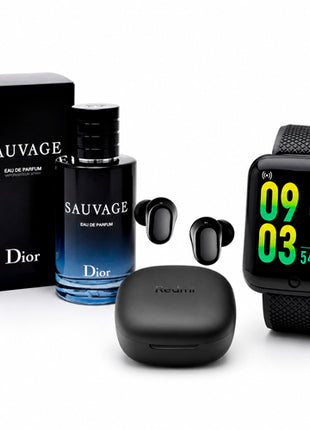 Combo Dior Sauvage EDP 100 ml. Caballero - DSED100 + Smartwatch Hyper T2GO. Negro - TG-W84032 + Xiaomi Audífonos Intrauriculares con Micrófono Redmi Buds 6 Play Inalámbrico - BHR8776GL