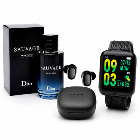 Combo Dior Sauvage EDP 100 ml. Caballero - DSED100 + Smartwatch Hyper T2GO. Negro - TG-W84032 + Xiaomi Audífonos Intrauriculares con Micrófono Redmi Buds 6 Play Inalámbrico - BHR8776GL