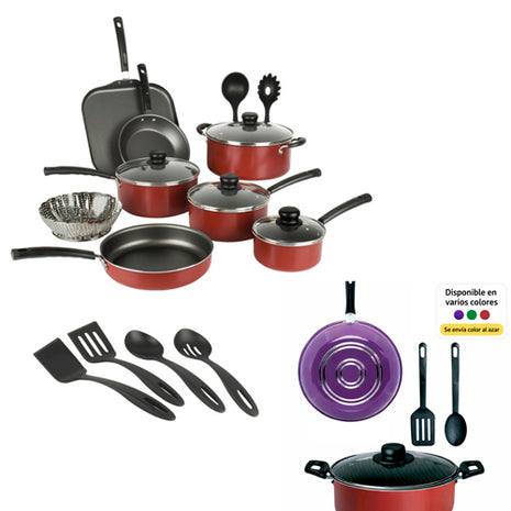 Combo Vasconia Batería de Cocina Multicolor 5 Piezas - 70001821 + Tramontina Batería Primaware de Cocina. Rojo, 18 pz. - 80119567