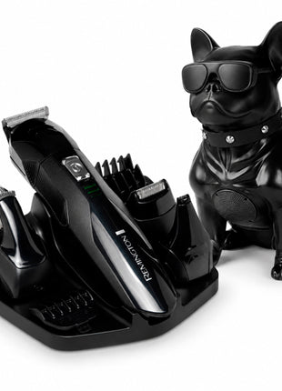Combo Remington Kit de Corte, con Cuchillas de acero quirúrgico autoafilables Caballero - PG6020B + Misik Bocina Bluethooth, negro en forma de bulldog - MS299