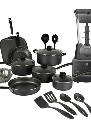 Combo Tramontina Batería Primaware 80119545 18Pzs Negro + Ninja Licuadora CT650 2L Negro