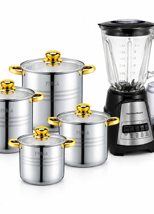 Combo Perla Batería de Cocina S008 8Pzs + Hamilton Beach Licuadora 58149-MXR con Procesador