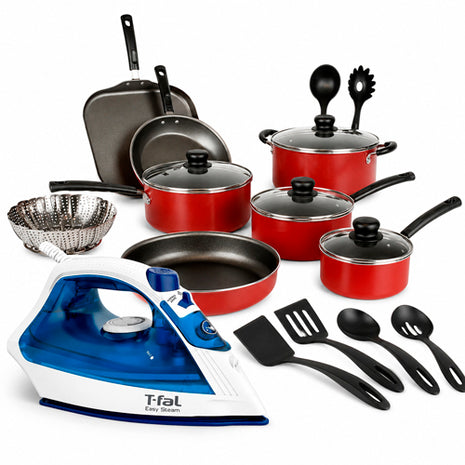 Combo Tramontina Batería Primaware 80119567 18Pzs Rojo + T-fal Plancha FV1942X0 Easy Steam