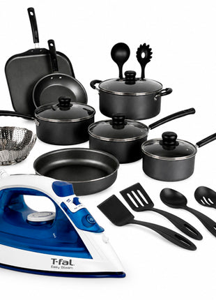 Combo Tramontina Batería Primaware 80119545 18Pzs Negro + T-fal Plancha FV1942X0 Easy Steam