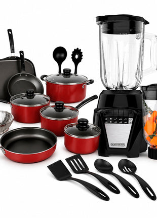 Combo Tramontina Batería Primaware 80119567 18Pzs Rojo + Black & Decker Licuadora BL0876-3BDLA Negro