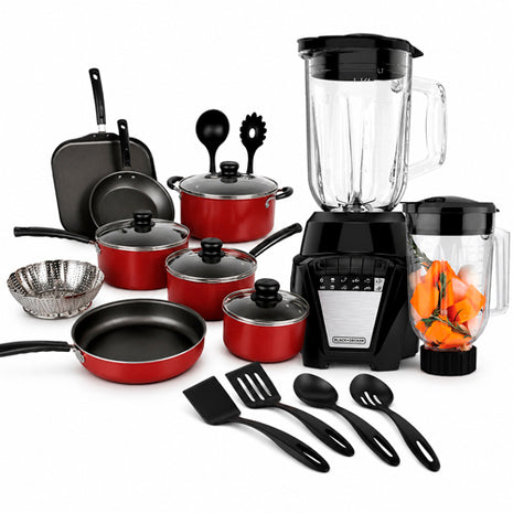 Combo Tramontina Batería Primaware 80119567 18Pzs Rojo + Black & Decker Licuadora BL0876-3BDLA Negro