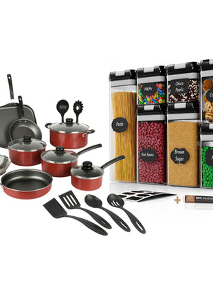 Combo Tramontina Batería Primaware 80119567 18Pzs Rojo + Gift Box Juego de Contenedores CC-7CT Negro