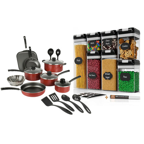 Combo Tramontina Batería Primaware 80119567 18Pzs Rojo + Gift Box Juego de Contenedores CC-7CT Negro