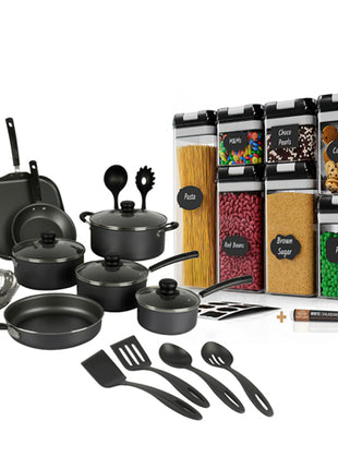 Combo Tramontina Primaware 80119545 18Pzs Negro + Gift Box Juego de Contenedores CC-7CT Negro