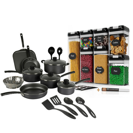 Combo Tramontina Primaware 80119545 18Pzs Negro + Gift Box Juego de Contenedores CC-7CT Negro