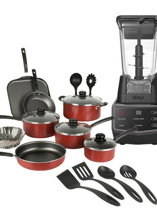 Combo Tramontina Batería Primaware 80119567 18Pzs Rojo + Ninja Licuadora CT650 2L Negro