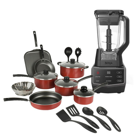 Combo Tramontina Batería Primaware 80119567 18Pzs Rojo + Ninja Licuadora CT650 2L Negro