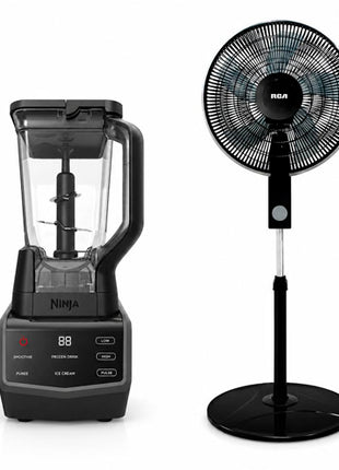 Combo Ninja Licuadora 2 Litros, 1000W, 3 Velocidades, Negro - CT650 + RCA ventilador RC, Negro de pedestal 16" - RC-16B2