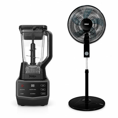 Combo Ninja Licuadora 2 Litros, 1000W, 3 Velocidades, Negro - CT650 + RCA ventilador RC, Negro de pedestal 16" - RC-16B2