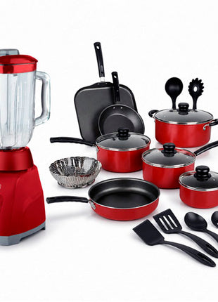 Combo Tramontina Batería Primaware Rojo de cocina 18 pzs. - 80119567 + Black & Decker Licuadora Crushmaster Pro Rojo - BL1000RG