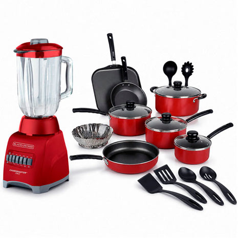 Combo Tramontina Batería Primaware Rojo de cocina 18 pzs. - 80119567 + Black & Decker Licuadora Crushmaster Pro Rojo - BL1000RG