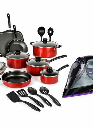 Combo Tramontina Batería Primaware Rojo de cocina 18 pzs. - 80119567 + Taurus Plancha de Vapor - SELENE