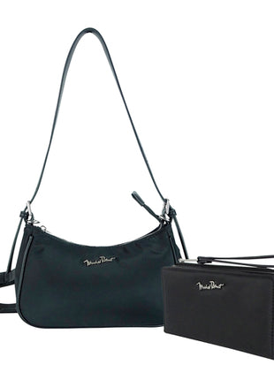 Combo Michel Domit Cross Bag para Dama con cierre, Negro MDTSBE025NGR + Michel Domit Cartera Diseño compacto, Negro MDTWAW001NGR