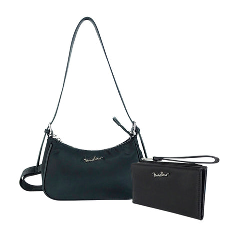 Combo Michel Domit Cross Bag para Dama con cierre, Negro MDTSBE025NGR + Michel Domit Cartera Diseño compacto, Negro MDTWAW001NGR