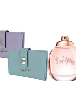 Combo Michel Domit Cartera para Dama con broche, Lila MDTWAW002MOR + Michel Domit Cartera para Dama con broche, Azul MDTWAW002AZ + Coach Perfume Floral EDP 90ml Dama 95341