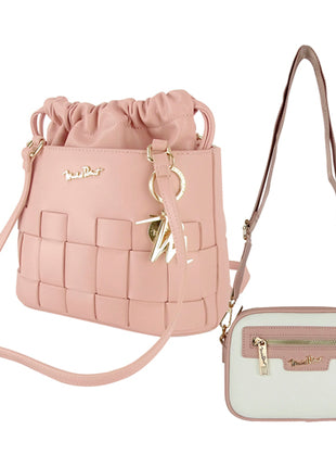 Combo Michel Domit Cross Bag con cierre para Dama, Rosa MDTCBE037PK + Michel Domit Cross Bag con Jareta para Dama, Rosa MDTSBE016PK