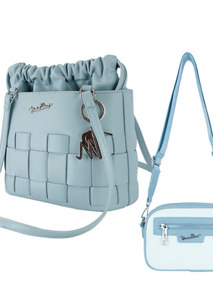 Combo Crossbag Bolsa Michel Domit Dama con Correa Ajustable MDTCBE037AZ + Crossbag Bolsa Michel Domit Dama con Jareta Poliuretano, Azul MDTSBE016AZ