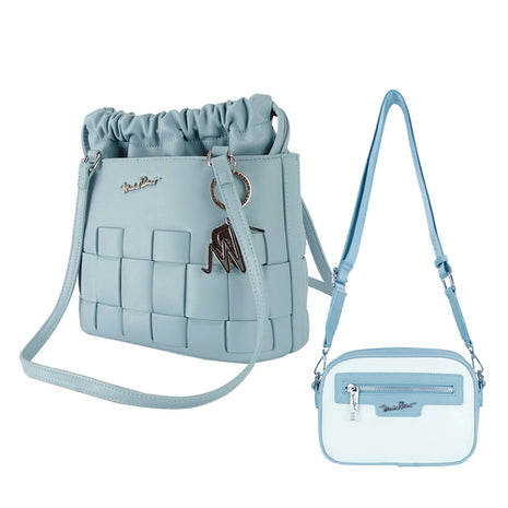 Combo Crossbag Bolsa Michel Domit Dama con Correa Ajustable MDTCBE037AZ + Crossbag Bolsa Michel Domit Dama con Jareta Poliuretano, Azul MDTSBE016AZ