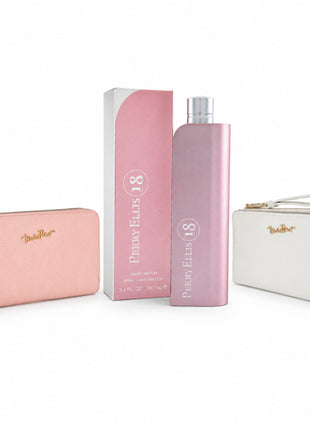 Combo Michel Domit Cartera Chica Dama, Blanco MDTWAW001IVORY + Cartera Michel Domit Mediana con Cierre, Rosa MDTWAW004PK + Perry Ellis Perfume 18 Dama 100ml - 18PED100