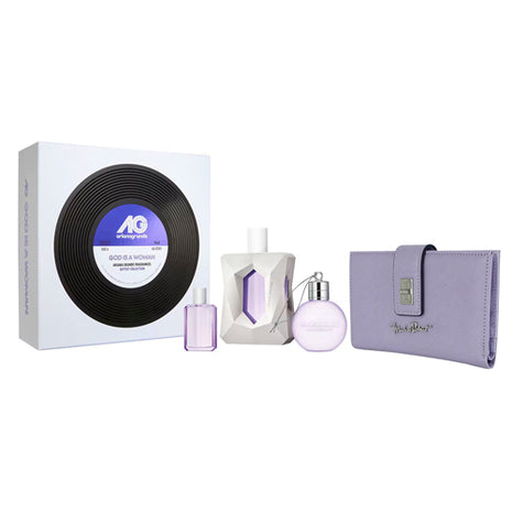 Combo Michel Domit Cartera chica con broche para Dama, Lila MDTWAW002MOR + Ariana Grande God Is A Woman Set Perfume + Gel de Ducha + Fragancia AGSET-033