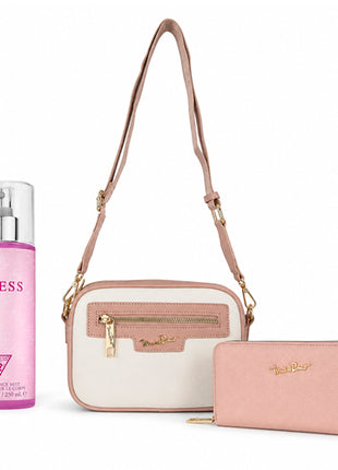 Combo Crossbag Bolsa Michel Domit Dama con Correa Ajustable Beige MDTCBE037PK + Cartera Michel Domit Mediana con Cierre Organizadores Internos Rosa MDTWAW004PK + Perfume Guess Women Body Mist 250 ml. Dama GU0568