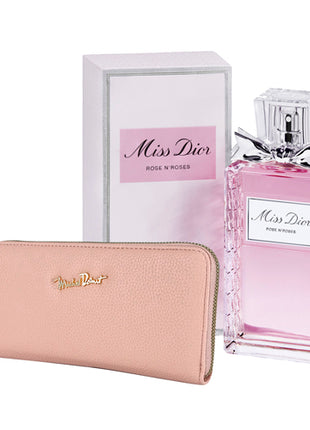Combo Cartera Michel Domit Mediana con Cierre Organizadores Internos, Rosa MDTWAW004PK + Miss Dior Perfume Rose NRoses EDT 100 ml. Dama A121