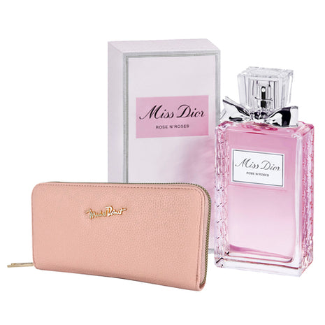 Combo Cartera Michel Domit Mediana con Cierre Organizadores Internos, Rosa MDTWAW004PK + Miss Dior Perfume Rose NRoses EDT 100 ml. Dama A121