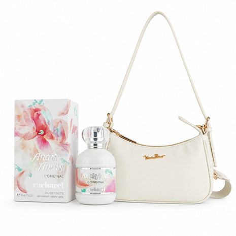Combo Bolsa Michel Domit Dama con Cierre Correa Ajustable Ivory MDTSBE025IVORY + Cacharel Perfume Anaïs Anaïs Original EDT dama 100ml ANAIS100