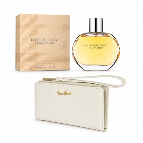 Combo Cartera Michel Domit Chica Dama Billetera, Tarjetera y Monedero Blanco MDTWAW001IVORY + Burberry Perfume Women edp 100 Ml. Dama - BBW100