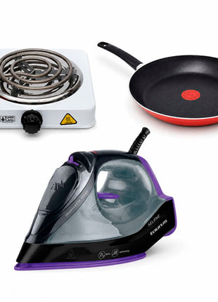 Combo Plancha de Vapor Taurus - SELENE + T-Fal sartén de 30 cm - B5740782 + Super Flama Parrilla Eléctrica - 1R-T-B
