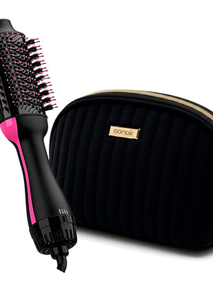 Combo Conair Cosmetiquera mediana efecto acolchado, Negro - A13042MX + Hot Air Brush Cepillo Secador Volumizer Frizz Free, Negro - CEIC01