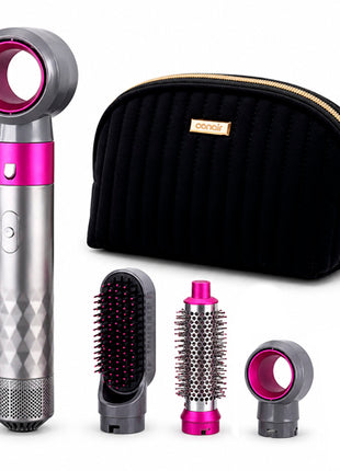 Combo Conair Cosmetiquera mediana efecto acolchado, negro - A13042MX + Hot Airstyler Cepillo Plata con rosa para cabello 3 en 1 - CSC3