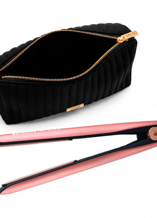 Combo Conair Cosmetiquera grande efecto acolchado, negro - A13046MX + Timco Plancha para cabello Keratin rosa - PYB1442