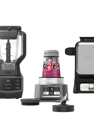 Combo Ninja|Wafflera Belga Pro - BW1001 + Licuadora 2 Litros, 1000W, 3 Velocidades, Negro - CT650 + Procedador Nutri Foodi - SS100