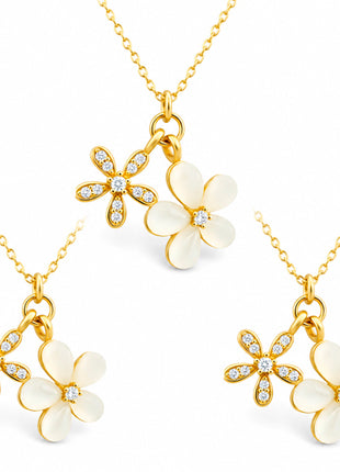 Combo Zvezda 3 Piezas Collar Dos Flores ZCO-CH-2FLO-BL Chapa 18K