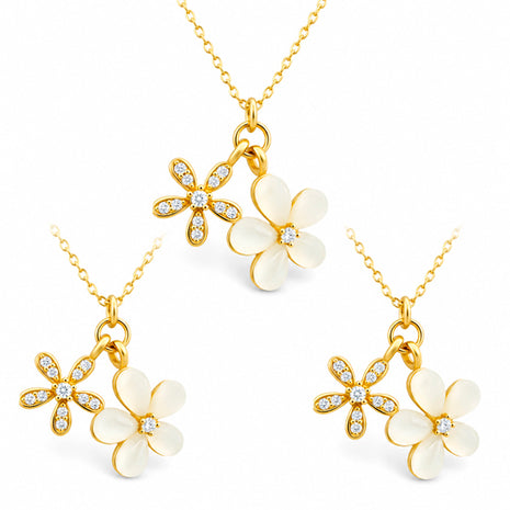 Combo Zvezda 3 Piezas Collar Dos Flores ZCO-CH-2FLO-BL Chapa 18K