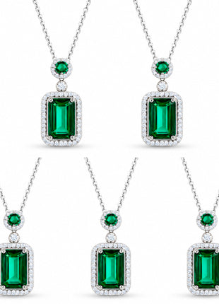 Combo Zvezda 5 Collares Baguette ZCO-PL-BAG-EME Plateado Esmeralda