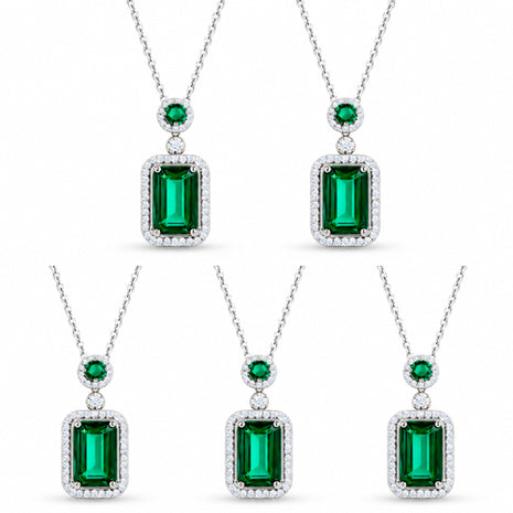 Combo Zvezda 5 Collares Baguette ZCO-PL-BAG-EME Plateado Esmeralda